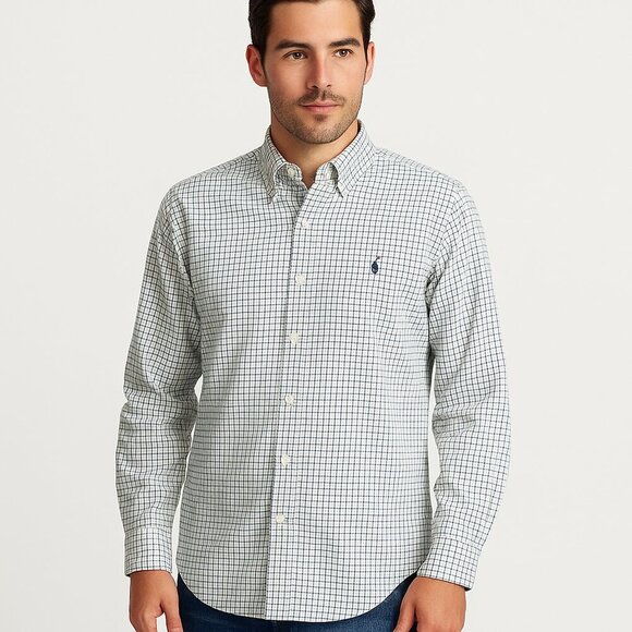 Ralph Lauren Blue Label Other - Ralph Lauren Classic Fit Cotton Check Shirt XL Navy White Logo